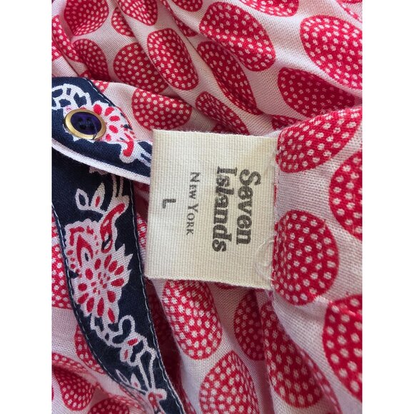 Seven Islands New York Sleeveless A-Line Dress L Red & White Polka Dot Rayon - Picture 5 of 9